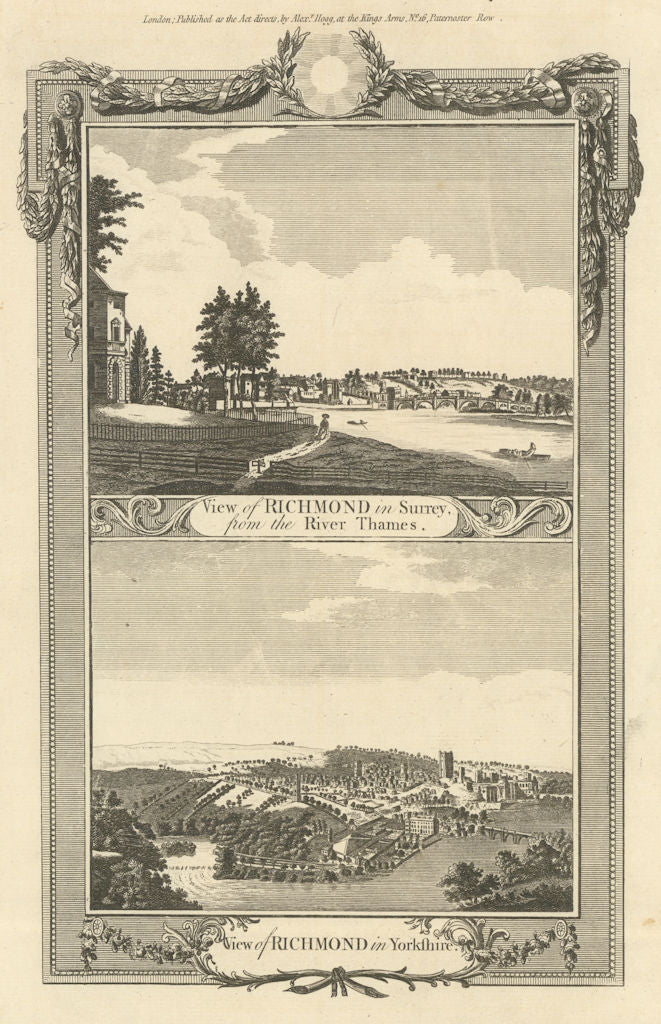 Views of Richmond, London & Richmond, Yorkshire. WALPOOLE 1794 old print